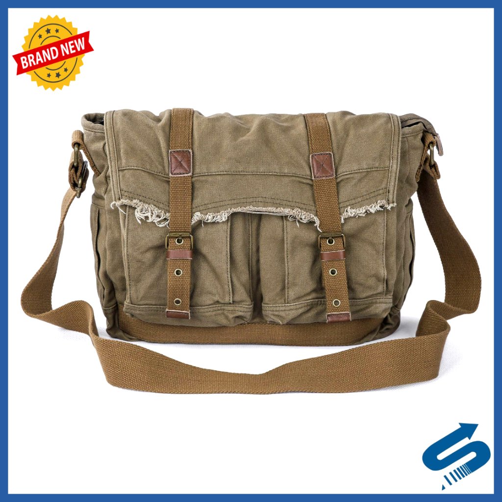 Canvas Messenger Bag Vintage Shoulder Bag Frayed Boho Purse Adjustable Strap